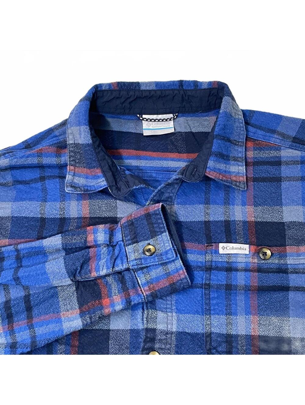 Columbia Blue Plaid Cotton Flannel Shirt Long Sleeve Button Up
